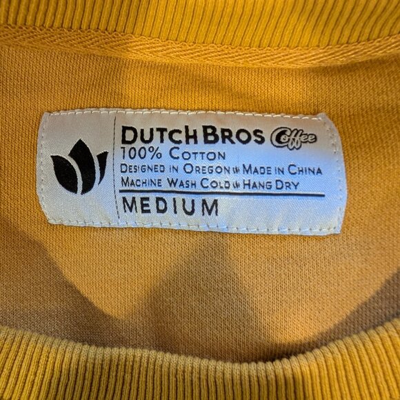Dutch Bros Mens Sweatshirt Medium Yellow Crewneck Cotton Logo Embroidered - Picture 7 of 8
